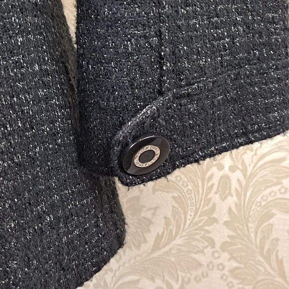 Tory Burch Size 6 Estella Tweed Blazer Black Silver Metallic Wool Blnd 3/4 Slv - Picture 8 of 14